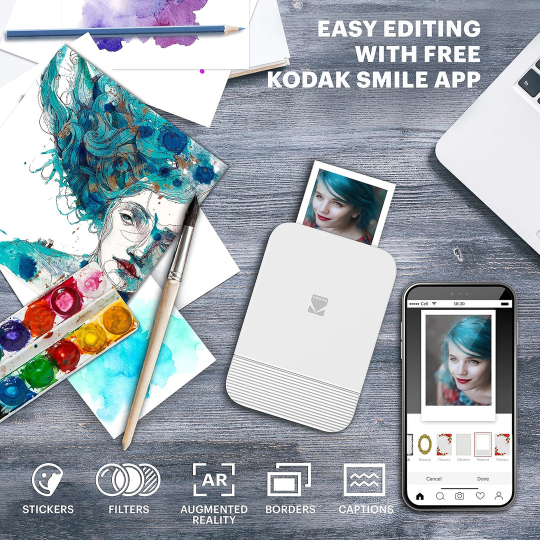 KODAK Smile Fotodrucker für Smartphone (IOS und Android) - Tintenloser Sofortdrucker, Bluetooth, 5 x
