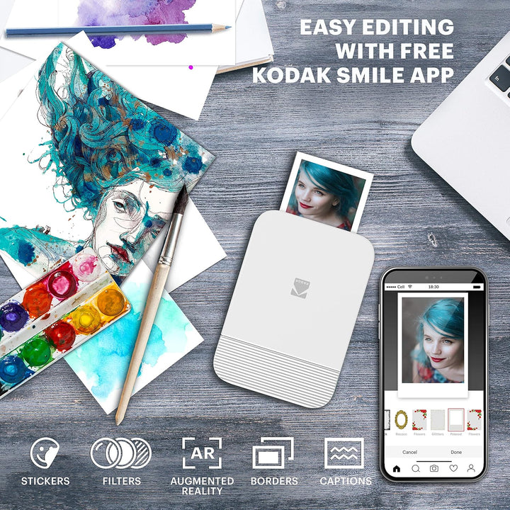 KODAK Smile Fotodrucker für Smartphone (IOS und Android) - Tintenloser Sofortdrucker, Bluetooth, 5 x
