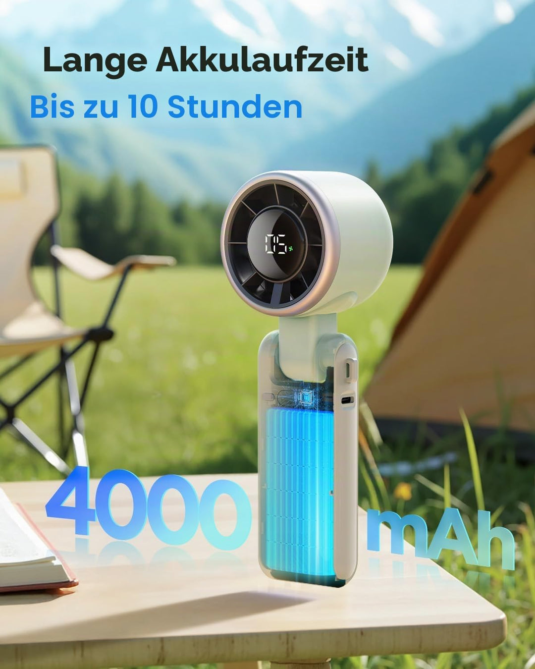 EasyAcc Turbo Handventilator, 13350 U/min Sehr starker Wind, 4000mAh handventilator akku aufladbar,