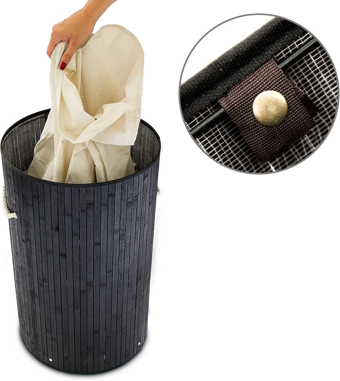 Relaxdays 1 x Wäschekorb Bambus, Faltbare Wäschetonne mit Deckel, Volumen 70 Liter, Wäschesack Baumw
