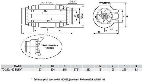 SOLER & PALAU 5211360600 TD-250-100 Silent Halbradial- Rohrventilator-