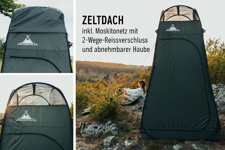WANDERFALKE® XL Pop Up Duschzelt 210cm hoch, Umkleidezelt, Toilettenzelt, Duschkabine 120x120x210cm