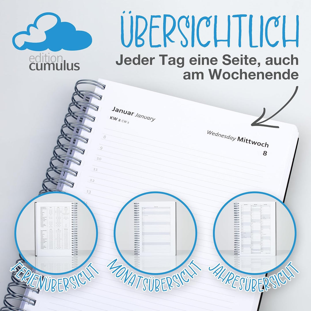 2023 Dicker Kalender – DUNKELBLAU – Spiralbindung – pro Tag eine volle DIN A4 Seite Platz – Tageskal