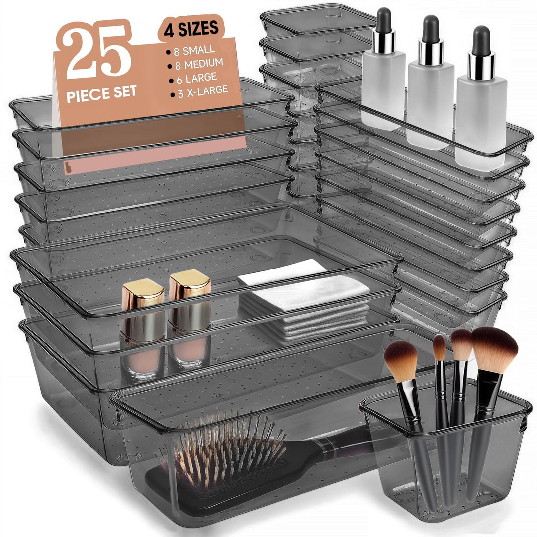 Schubladen Organizer, 25 Stück in 4 Grössen, Kunststoff, Schminktisch und Make-up Organizer, Ordnung