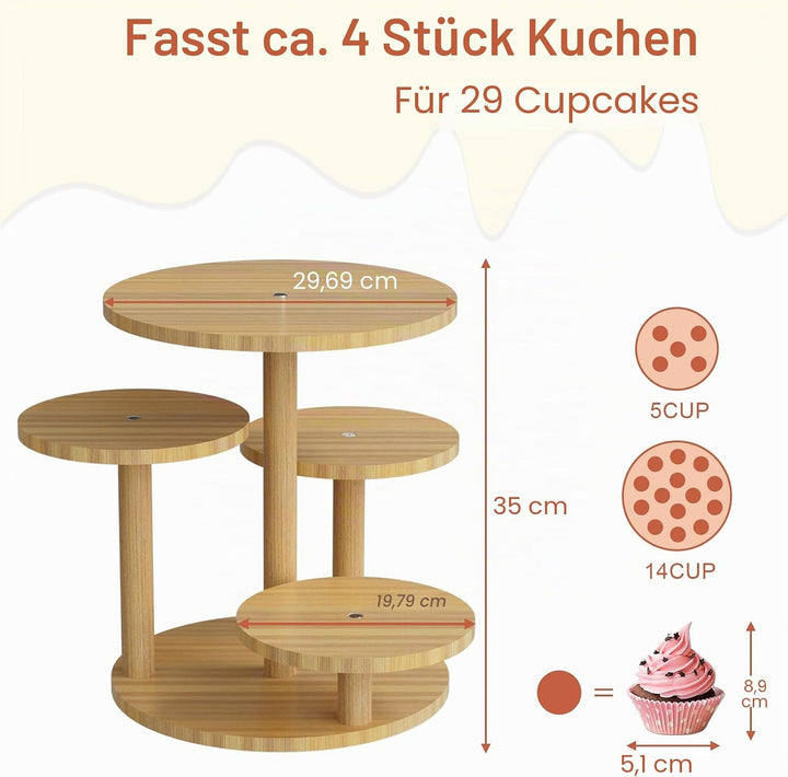 Cupcake Ständer 4-Stöckiger Dessertständer für 30 Cupcakes, Runder Holzturm-Display, Premium-Halter,