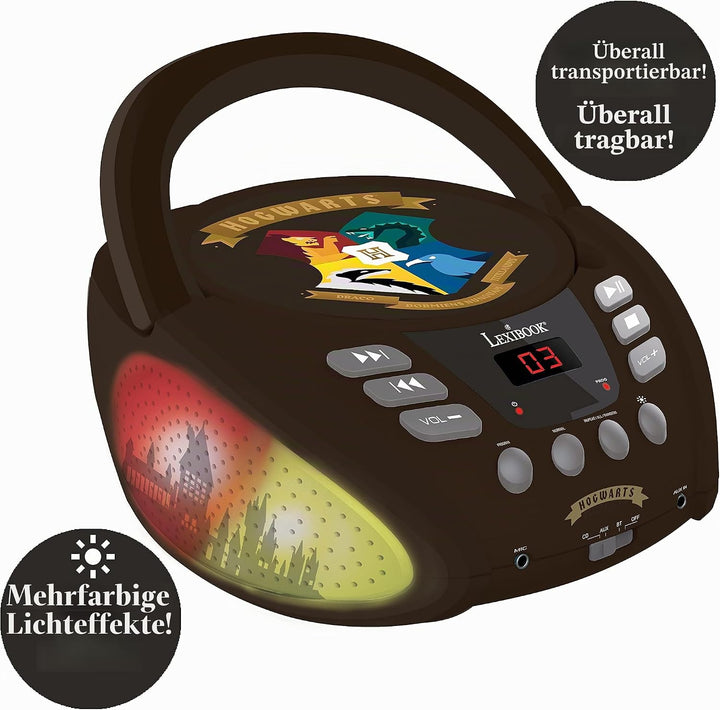 Lexibook, Harry Potter, Bluetooth-CD-Player für Kinder, tragbar, mehrfarbige Lichteffekte, Mikrofona