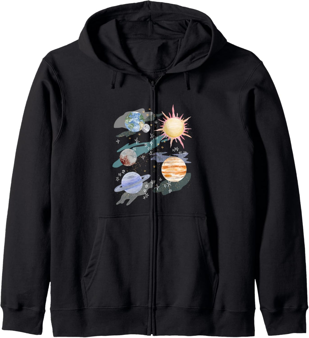 Trendy Graphic Paint Planets & Solar System Kapuzenjacke