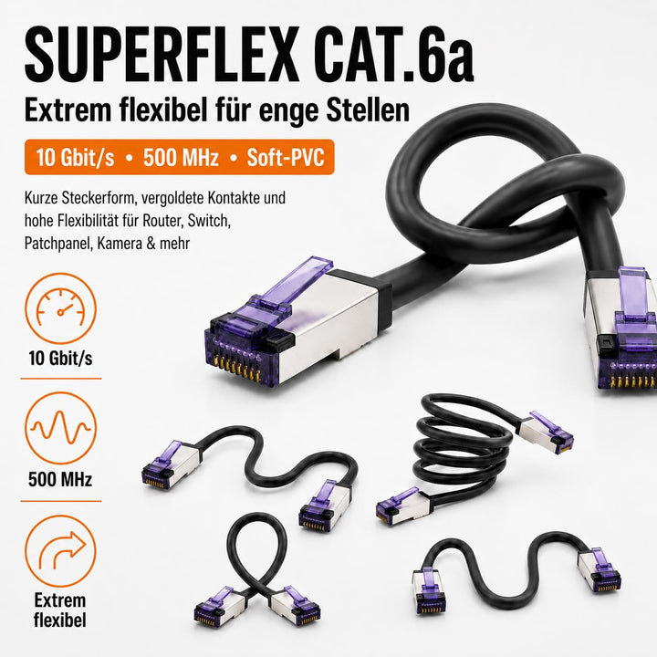 1aTTack.de - 50m - CAT6a Superflex- Ethernet Gigabit LAN Netwerkkabel RJ45 CAT6 A Patchkabel 10000 M