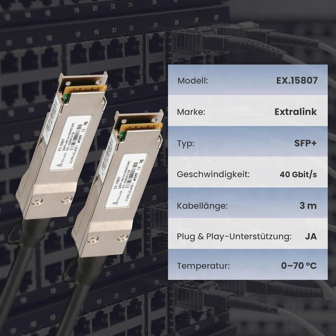 Extralink DAC QSFP+ Kabel 3m – Passives Twinax Kabel 40Gbit, QSFP+ zu QSFP+, MSA kompatibel, für Ubi