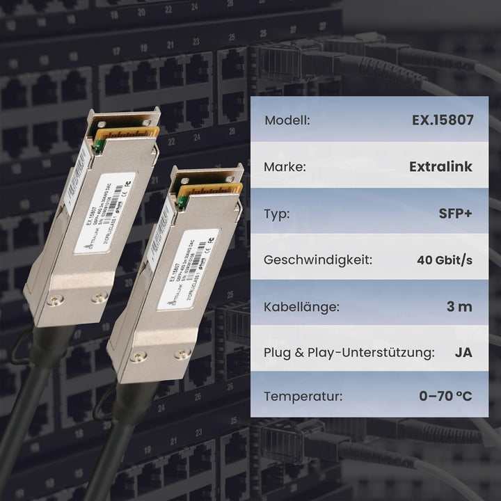 Extralink DAC QSFP+ Kabel 3m – Passives Twinax Kabel 40Gbit, QSFP+ zu QSFP+, MSA kompatibel, für Ubi