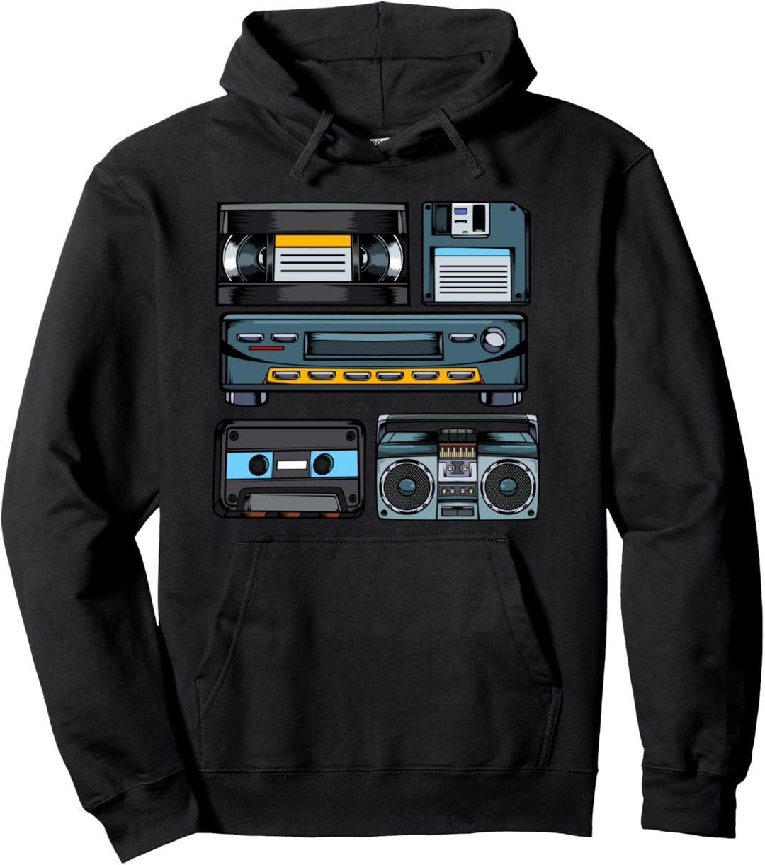 90er Jahre Stil Retro Vintage Outfits Kleidung alte Radio Disk VHS Pullover Hoodie