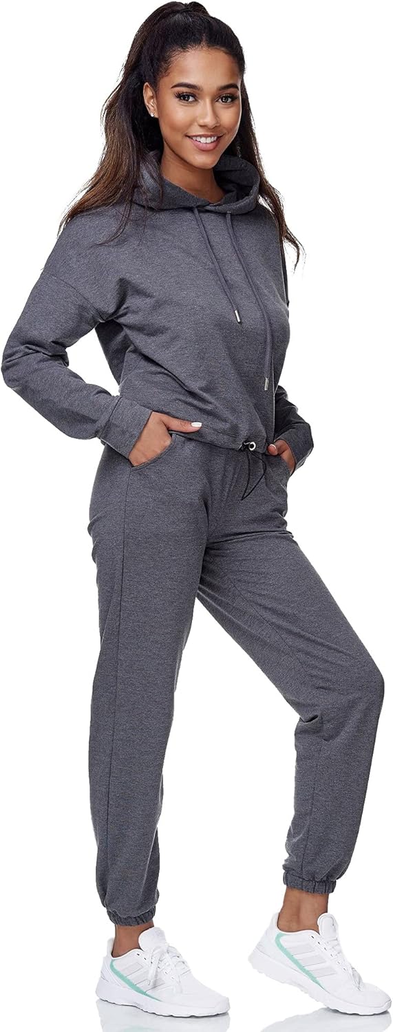 Tazzio Damen Jogginganzug Trainingsanzug Sport Freizeit Hoodie &amp; Jogginghose F200, Anthrazit
