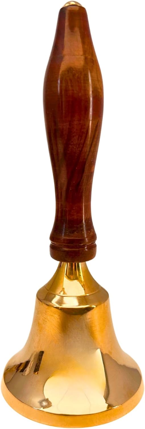 Messing Handglocke 17 cm Höhe mit Holz Griff Tischglocke Glocke