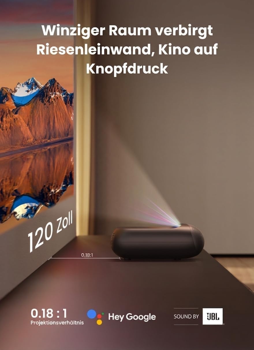 Yaber K300s Ultra-Kurzdistanz-Beamer: 4K-Unterstützung, Triple-Laser DLP Heimkino Projektor – 100" B
