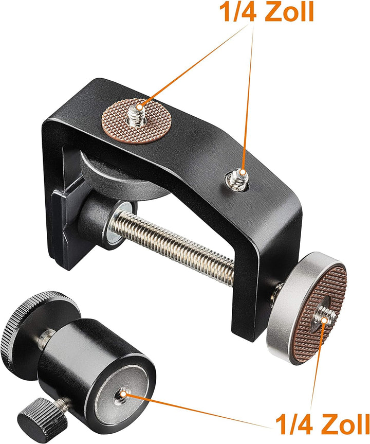 Walimex pro KX-25 Stativ Klemme mit Kugelkopf – Klemmstativ, Blitzklemme, Aluminium, ausziehbare Mit