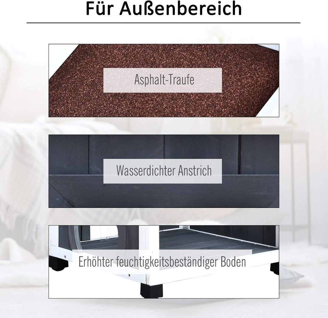 PawHut Katzenhaus für Draussen 2-stöckiges Katzenhaus aus Tannenholz, wetterfest Katzenhütte mit Asp