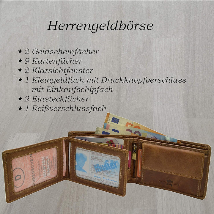 flevado Qualitäts VOLL Leder Ausstattung Geldbörse von Pedro German Design Büffel Leder braun