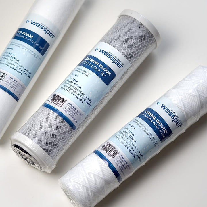 6x Wessper 10" Aktivkohle Filter für Umkehrosmose, Kokos Filterkartusche, Wasserspeiseleitung & Part