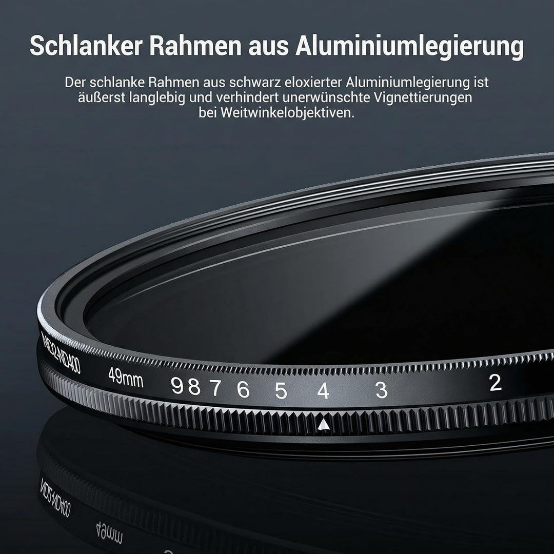 NEEWER BASICS 49mm variabler ND Filter, ND2-400 1-9 Stops Lichtreduzierung, drehbarer variabler Grau