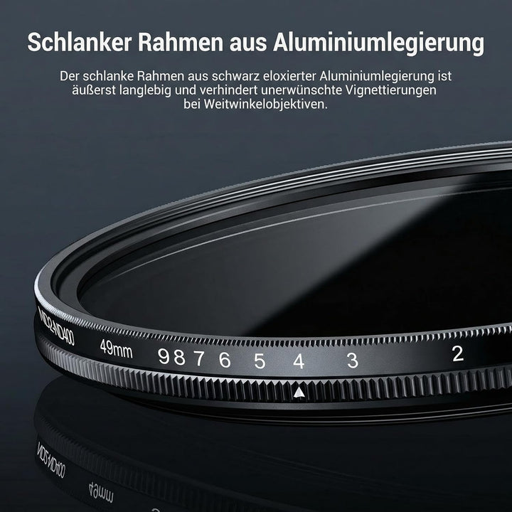 NEEWER BASICS 49mm variabler ND Filter, ND2-400 1-9 Stops Lichtreduzierung, drehbarer variabler Grau