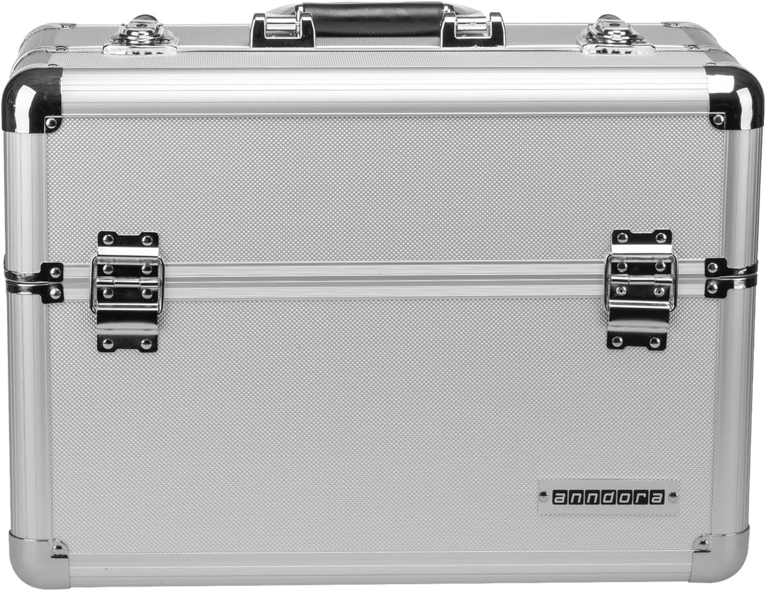 anndora® Werkzeugkoffer 24L Präsentationskoffer Etagenkoffer Silber + Schlüssel, Silber