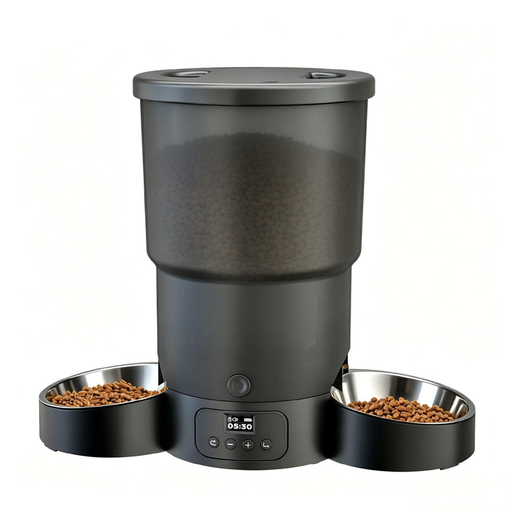 Gimars 5L Futterautomat Katze 2 Näpfe mit LCD-Anzeige Einfache Einrichtung, Programmierbar für 1–6 M