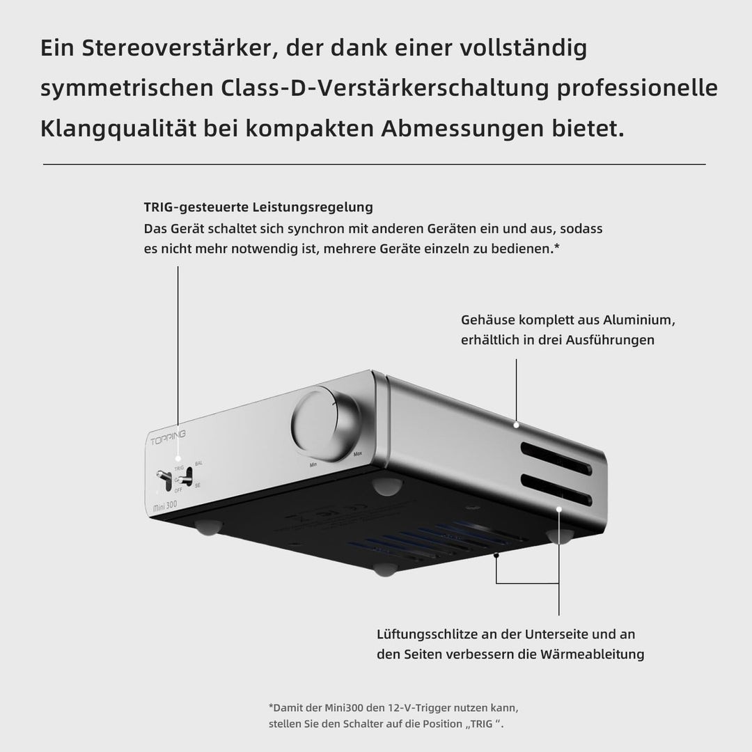 Topping Mini300 HiFi-Verstärker, Vollständig symmetrischer 140W Kompakt-Class-D Stereo-Verstärker, R