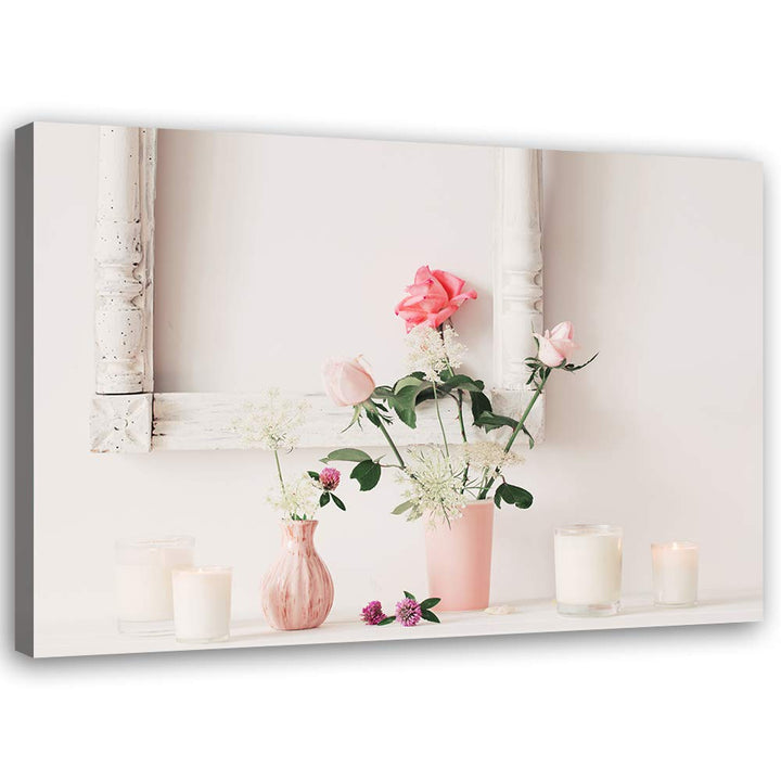 Feeby Wandbild Blumen Druckbild Leinwandbild Shabby Chic Rosa 100x70 cm M14325 100x70 cm, M14325 100