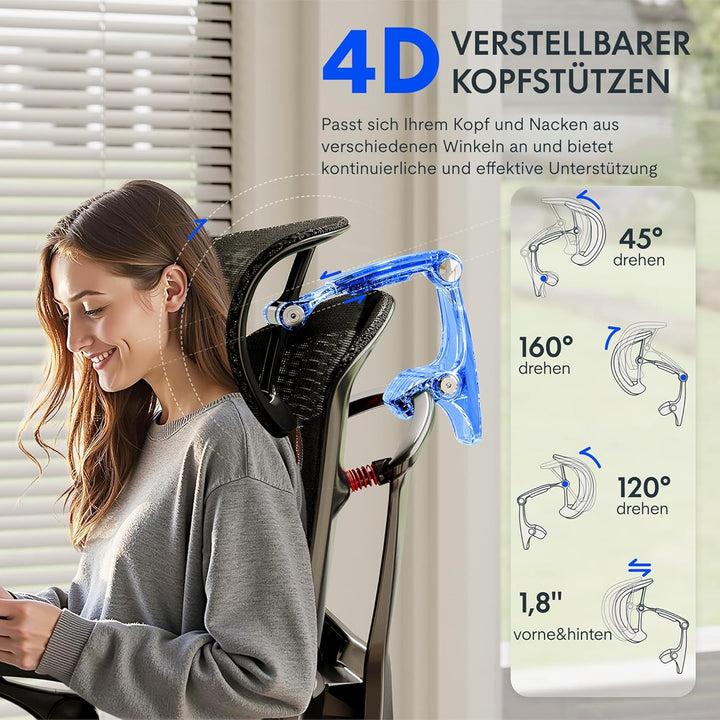 FLEXISPOT ErgoX Pro Ergonomischer Bürostuhl mit 12-stufiger Höhenverstellung, 7D-Armlehnen, 5D-Lende
