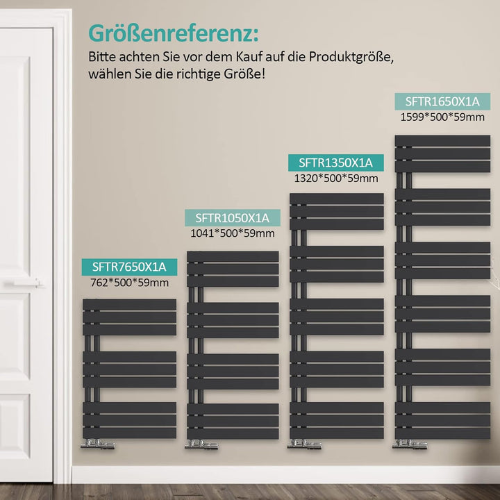 EMKE Badheizkörper Flach 1599x400 mm, Handtuchheizkörper mit Seitenanschluss, Effizienter Handtuchwä
