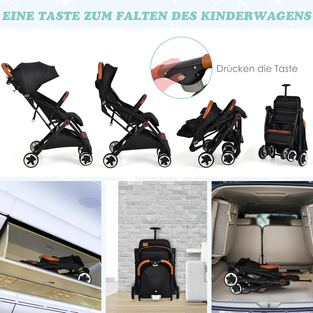 COSTWAY Kinderwagen klappbar, Reisebuggy mit Liegefunktion, Kinderbuggy mit verstellbarem Rückenlehn