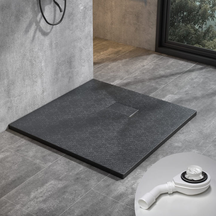 Duschwanne 80x80 cm SMC Brausewanne schwarz Steinoptik Antirutsch Duschtasse Höhe 3,2 cm Niedrige Sc