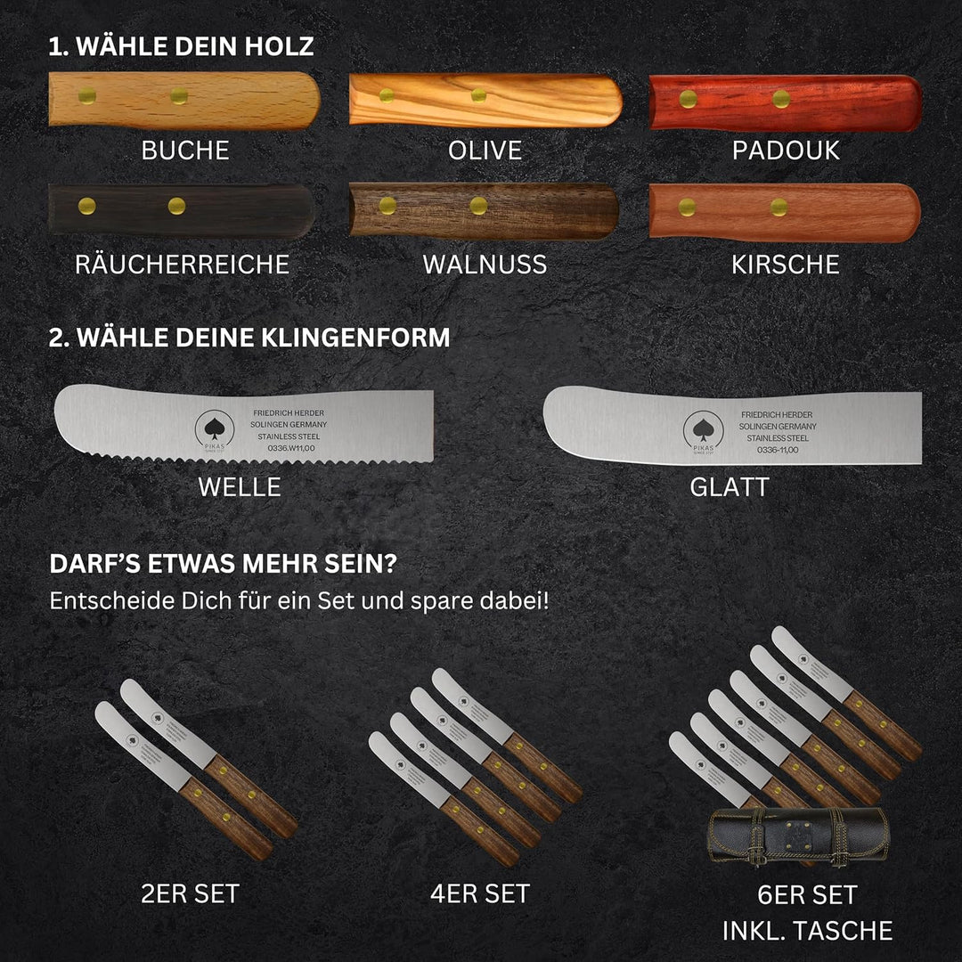 PIKAS - Solingen Messer Wellenschliff, Räuchereiche Holzgriff, Premium Buckelmesser, Küchenmesser, F
