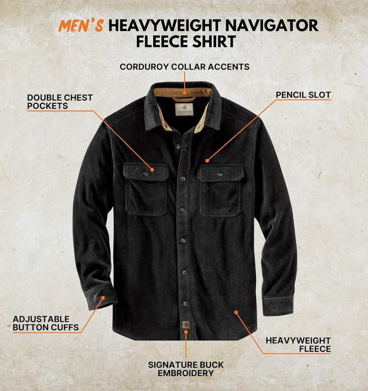 Legendary Whitetails Navigator Fleece-Herrenhemd mit Knopfleiste L Schwarz, L Schwarz