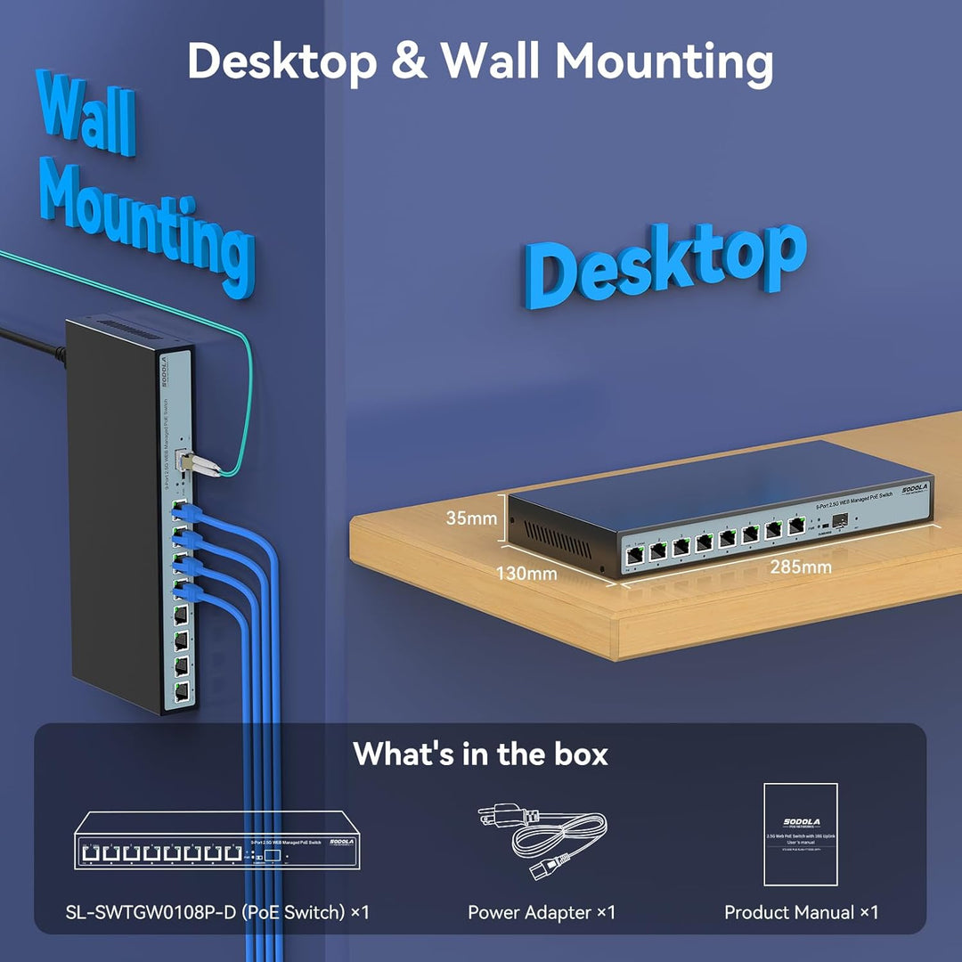 8 Port 2.5G Web Managed PoE Switch 120W|1X 10G SFP+&amp;4 x 2.5GBase-T PoE Ports, Max 90W PoE Output, IE