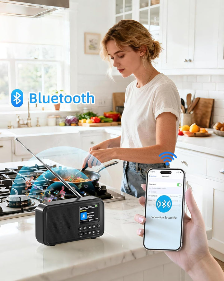 Tragbares DAB+ Radio mit Bluetooth, UKW/DAB Digitalradio mit 2,4" Farbdisplay, 80 Senderspeicher, 30