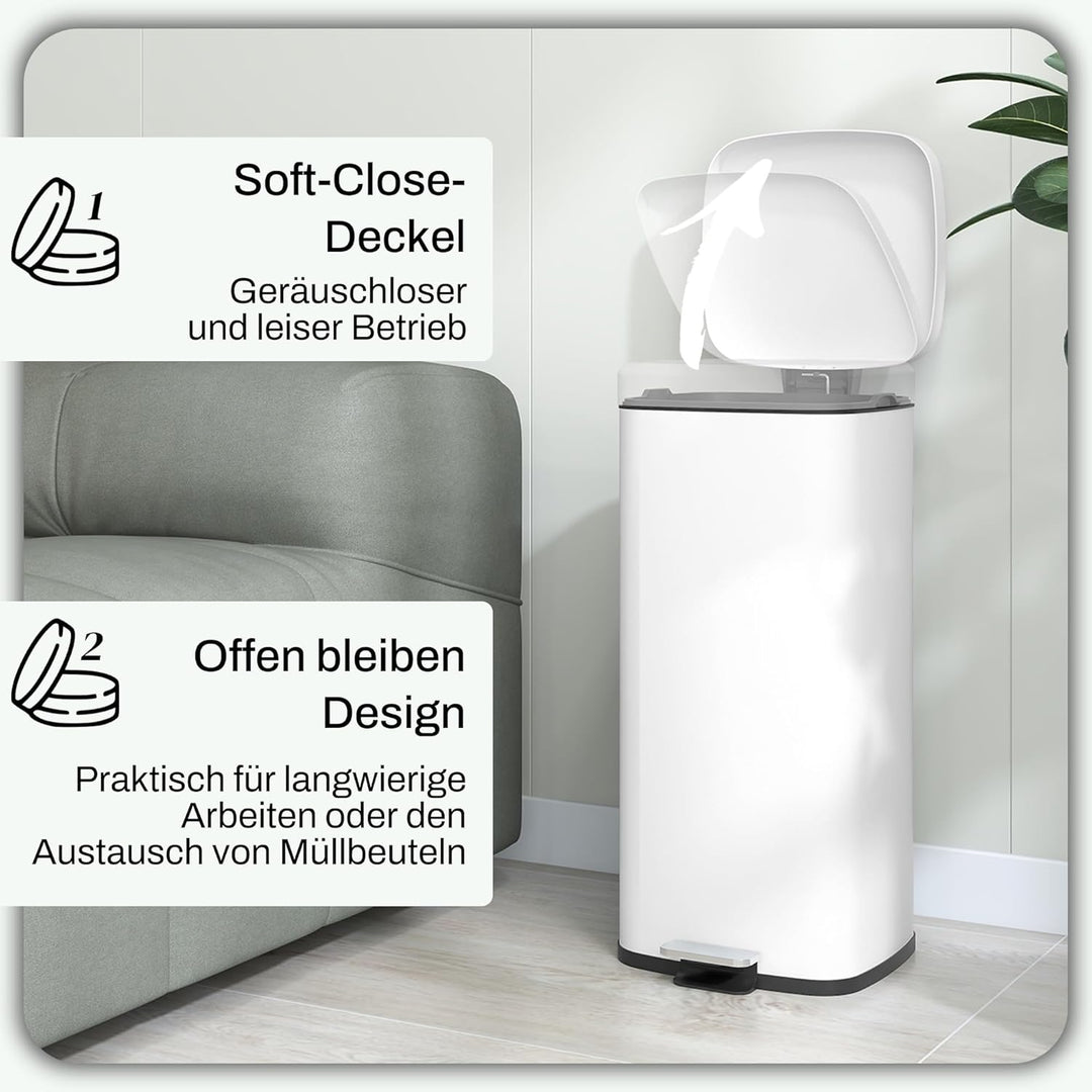 HOMCOM Mülleimer 30L Treteimer Kosmetikeimer Abfalleimer mit Deckel und Fusspedal, Müllbehälter mit