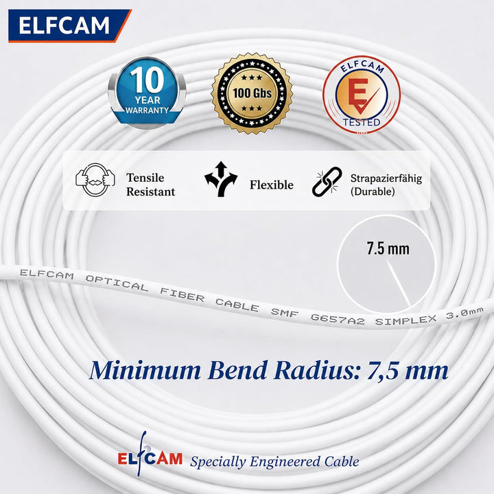 ElfcamⓇ - 35m Glasfaser-Kabel LC/APC auf SC/UPC Stecker, Simplex Singlemode 9/125μm OS2 LWL Patchkab