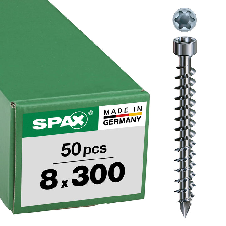 SPAX Holzbauschraube, 8,0 x 300 mm, 50 Stück, T-STAR plus, Zylinderkopf, Vollgewinde, CUT-Spitze, WI