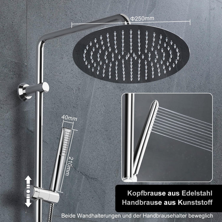 Görbach Regendusche Duschsystem Duschset mit Ablage Duschstangeset ohne Duscharmatur Chrom (D25) YT-