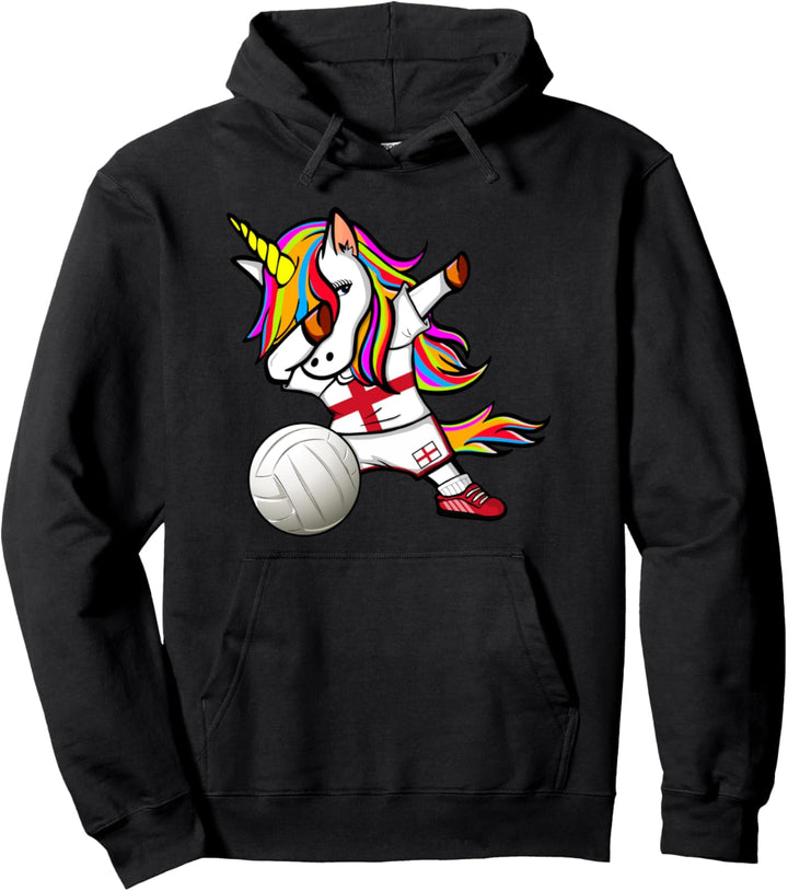 Lustiger Dabbing Einhorn England Volleyball Englische Flagge Pullover Hoodie