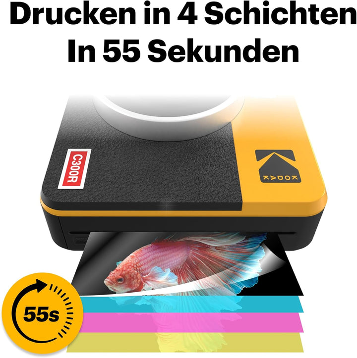 KODAK Mini Shot 3 Retro 4PASS 2-in-1 Sofortbildkamera und Fotodrucker (7,6x7,6cm) + 8 Blatts, Gelb M