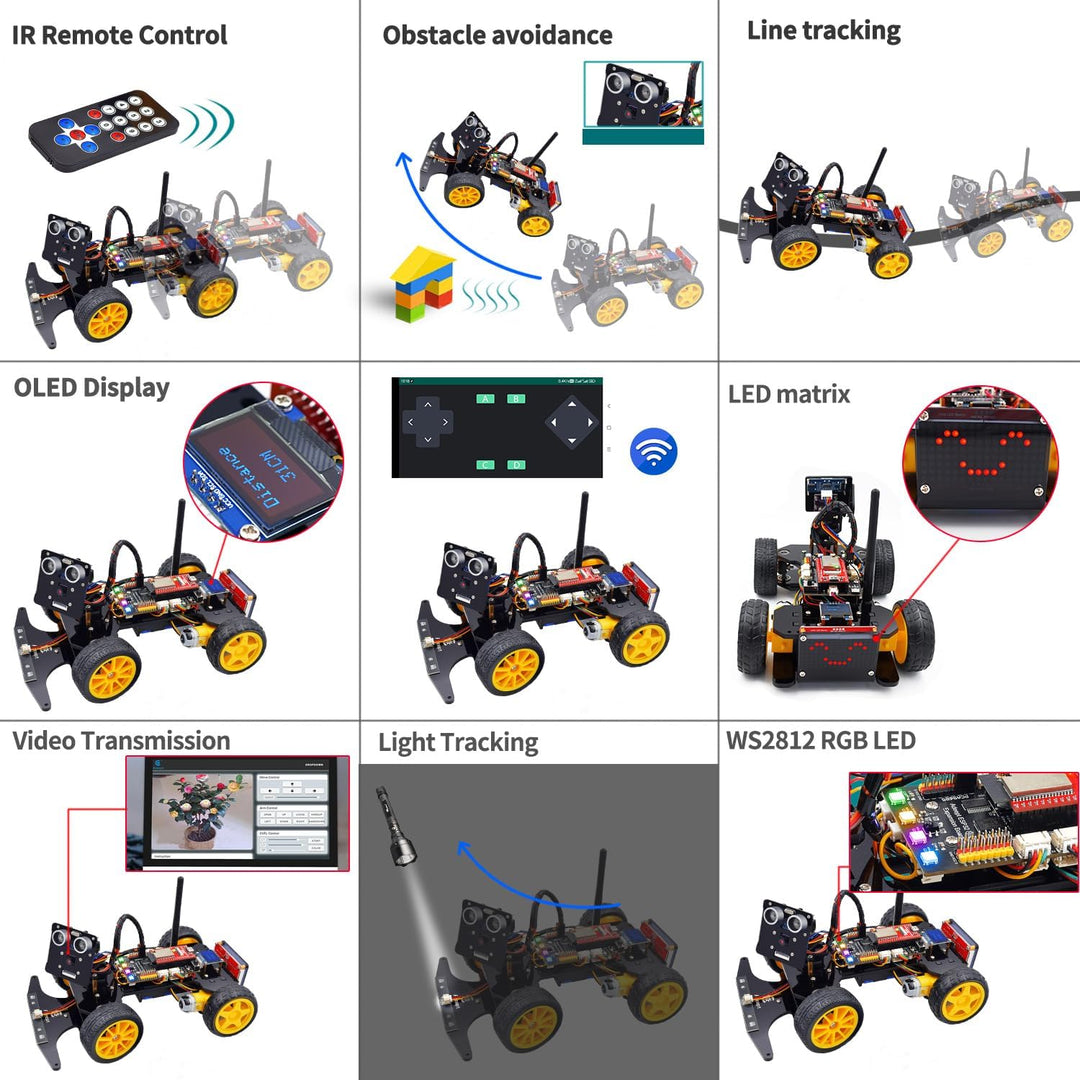 Adeept Smart Car Kit for ESP32-WROVER(Compatible with Arduino IDE), Line Tracking, Obstacle Avoidanc