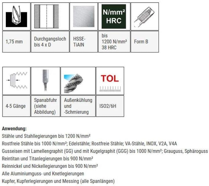 Baer Maschinengewindebohrer UNiTap HSSE TiAIN M2,2 Form B Gewindeschneider - Grösse M 2,2 x 0,45 - D