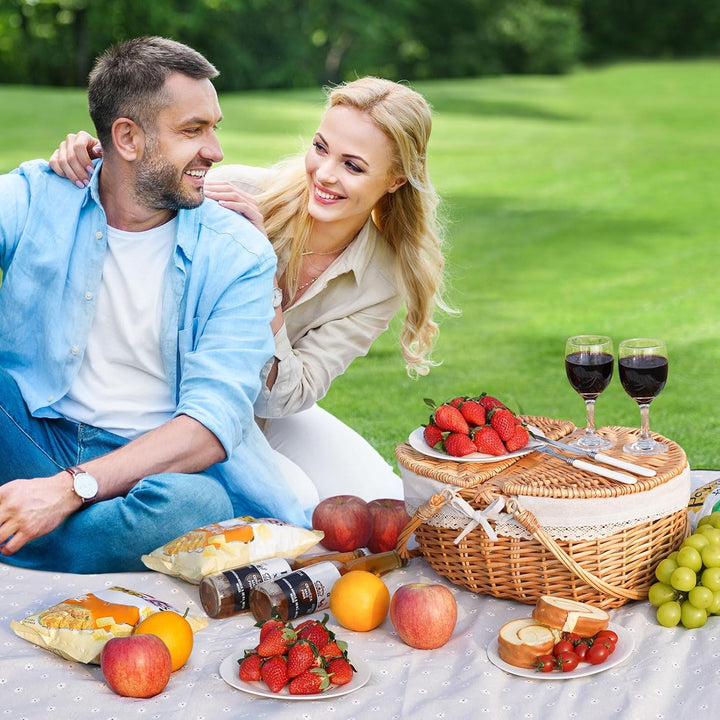 Happypicnic Picknickkorb aus Weidengeflecht mit Griff, 38,1 cm grosser, leerer Picknickkorb mit Deck