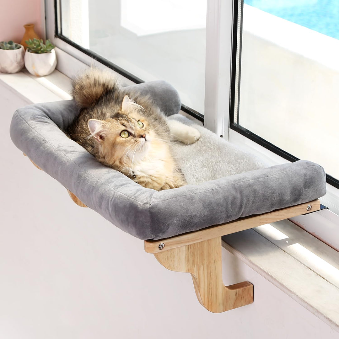 Zakkart Katzen-Sitzstange für Fensterbank mit Nackenrolle, orthopädisches Hängematten-Design mit hoc