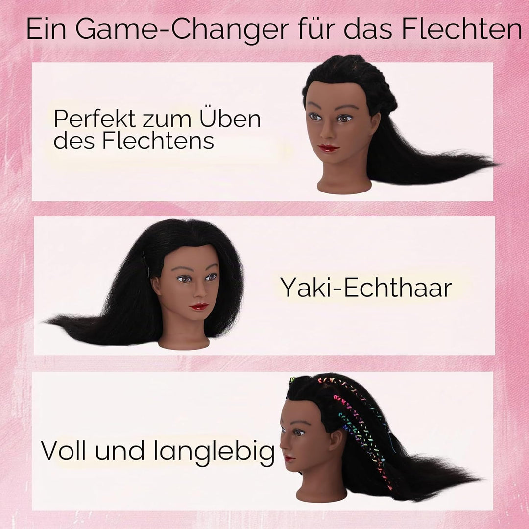 DiazySight schwarzer Mannequinkopf, Afro, 100 % Echthaar, gerader Styling-Kopf, Puppe für Mädchen zu