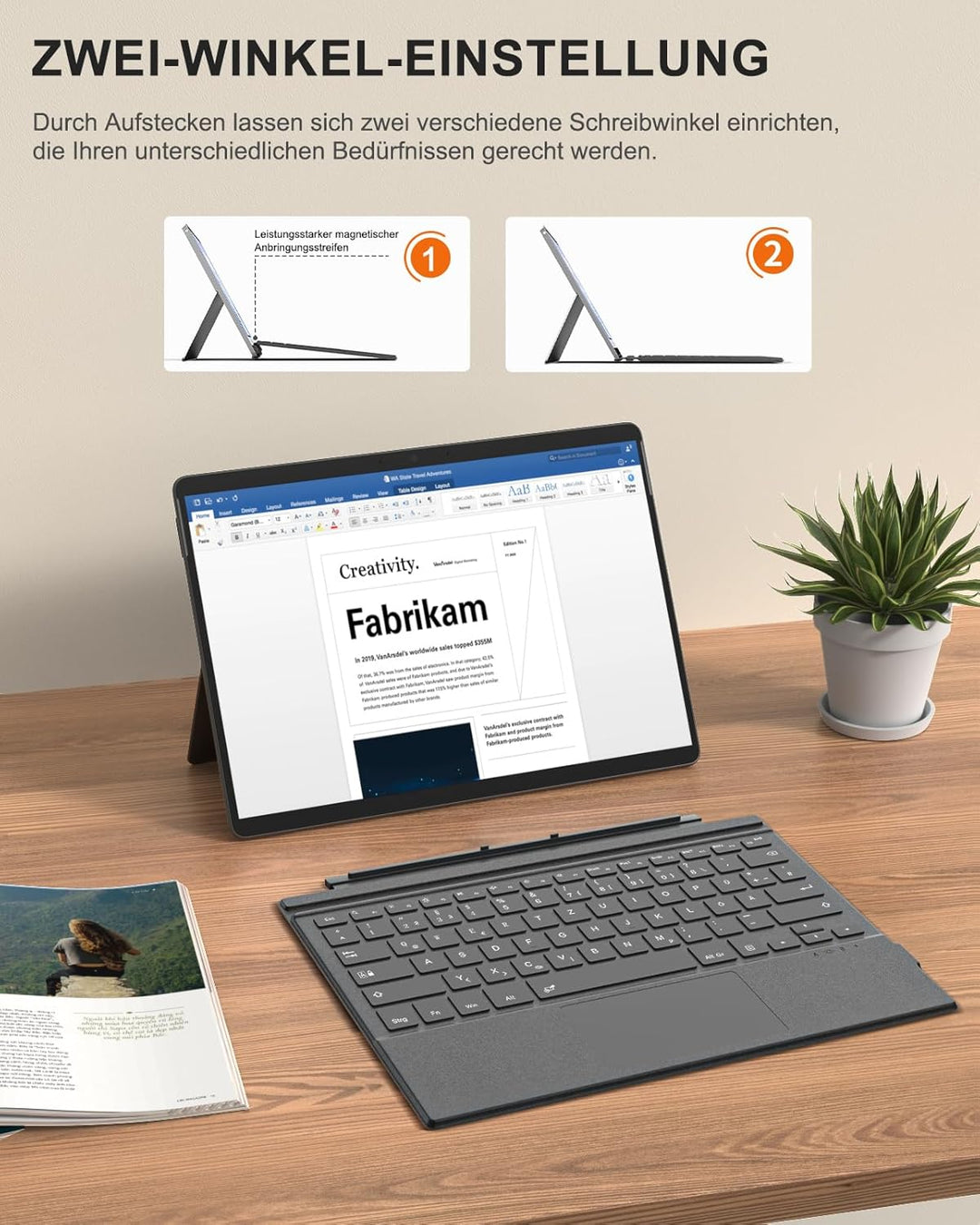 MoKo Touchpad Tastatur für Microsoft Surface Pro 7+/7/6/5/4/3, QWERTZ Layout Kabellose Bluetooth Typ