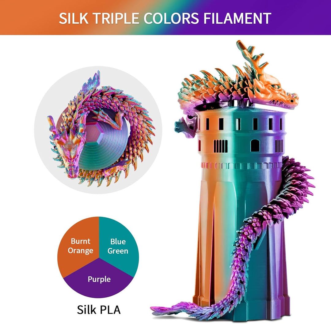 ERYONE Dreifarbiges Seiden PLA Filament 1.75mm,Seidiges Mehrfarbiges PLA-Filament für 3D-Drucker +/-