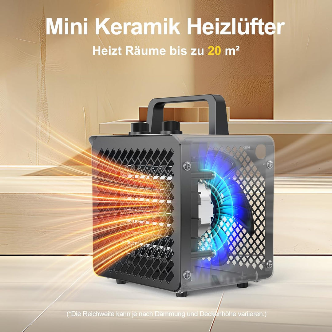 Keramik Heizlüfter 2000 Watt Klein Heizstrahler Bauheizer Bautrockner mit Thermostat &amp; 3 Heizstufen